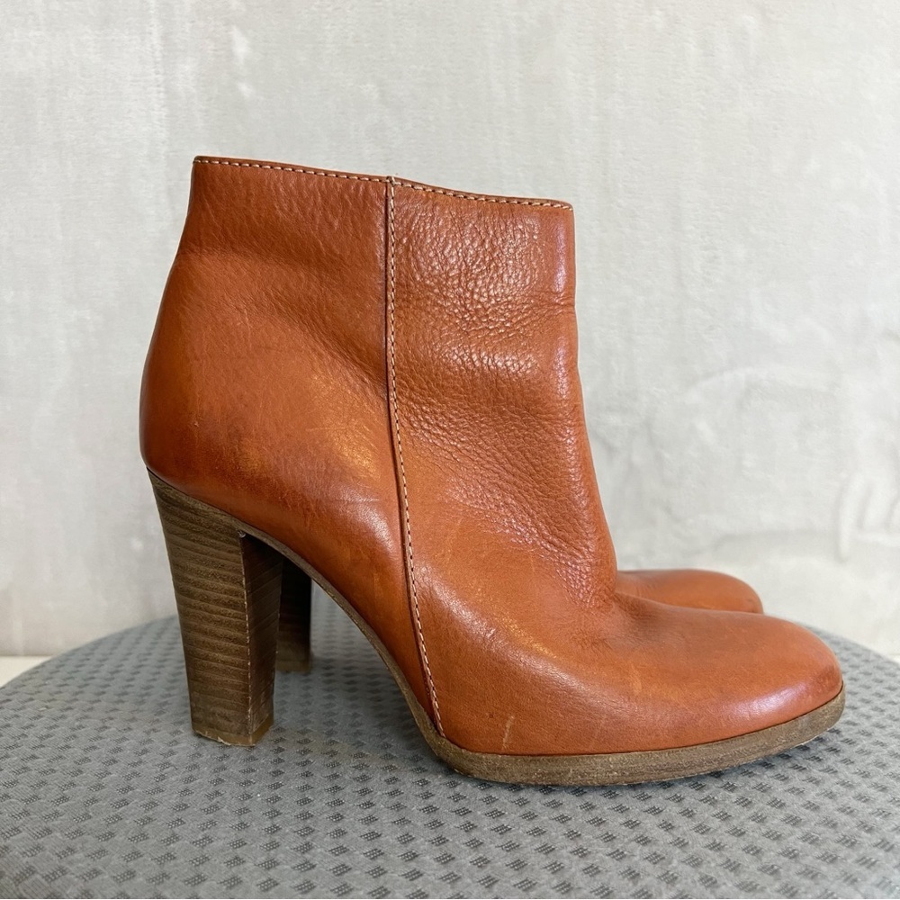 Madewell 1937 Footwear Booties Womens 7.5 Cognac Leather Ankle Zip Heeled Boots